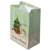 FawnとWhite Greyhoundイタリアン & Christmas Tree ミディアムペーパーバッグ (正面アングル)