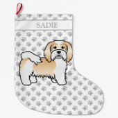 FawnとWhite Havanかわいい漫画の犬と名前 ラージクリスマスストッキング (正面)