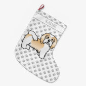 FawnとWhite Havanかわいい漫画の犬と名前 ラージクリスマスストッキング (正面 (吊り時))