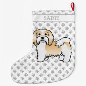 FawnとWhite Havanかわいい漫画の犬と名前 ラージクリスマスストッキング (裏面)