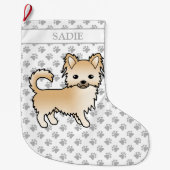 FawnロングコートChihuahua漫画の犬と名前 ラージクリスマスストッキング (正面)