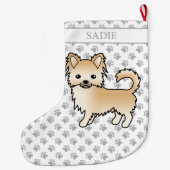 FawnロングコートChihuahua漫画の犬と名前 ラージクリスマスストッキング (裏面)