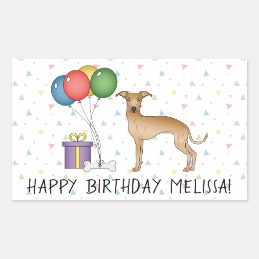 Fawn イタリアン Greyhoundかわいい犬 – ハッピーバースデー 長方形シール (正面)