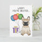 Fawn フランスの Bulldog Cartoon Dog -誕生日 招待状 (スタンド正面)