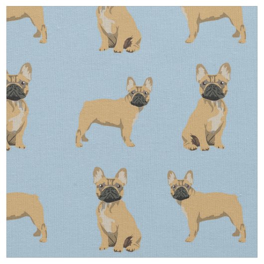 Fawn フランスの Bulldog Light Blue ファブリック (クローズアップ)