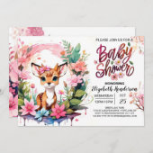 Fawn Adventure Pink Girl Baby Shower 招待状 (正面/裏面)