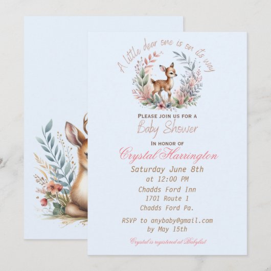 Fawn Baby Showerへの招待 招待状 (正面/裏面)