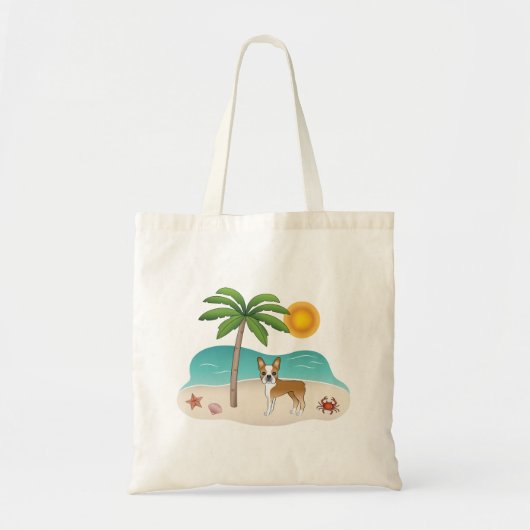 Fawn Boston Terrier At A Tropical Summer Beach トートバッグ (正面)