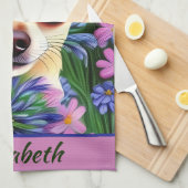 Fawn Chihuahua子犬の花の牧草地パーソナライズされた キッチンタオル (四つ折り)