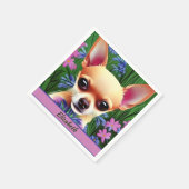 Fawn Chihuahua子犬の花の牧草地パーソナライズされた スタンダードカクテルナプキン (角)