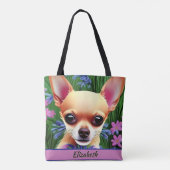 Fawn Chihuahua子犬の花の牧草地パーソナライズされた トートバッグ (裏面)