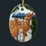 Fawn Deer in Winter Scene Ovalオーナメント セラミックオーナメント<br><div class="desc">冬の大切シーンで鹿を見てデジタルアートオーナメント。お店違うの形で！この休日のオーナメントは、雪の冬のシーンで2つの愛らしい子犬を備えている。オーナメントのコレクション、冬や休日の家の装飾、冬の季節、クリスマスやユール（キリスト降誕祭）の休日の家族や友人のためのギフトに素晴らしい追加である。より多くのデジタルアートのグリーティングカード、ホームデコール、ギフトのアイテムは当店を訪れてください！</div>