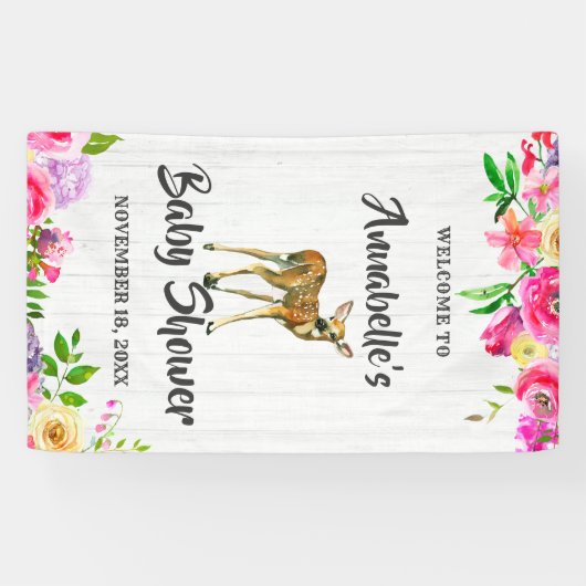 Fawn Deer Water Colorフローラベビーシャワーへようこそ 横断幕 (横)