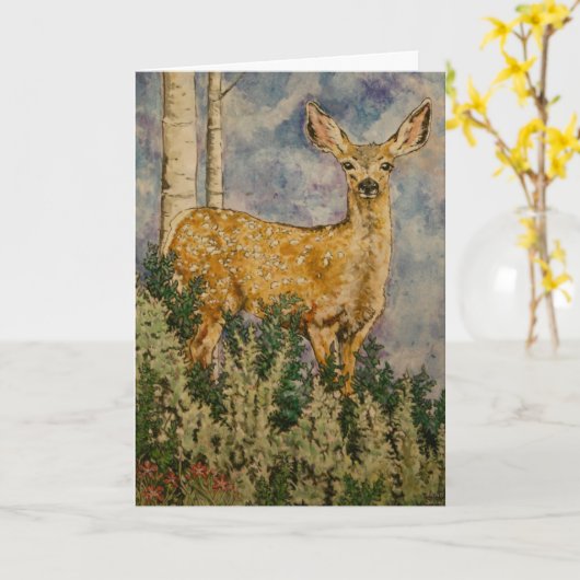 Fawn deer watercolor カード (黄色い花)
