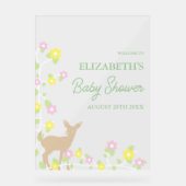 Fawn Floral Girl Baby Shower アクリルサイン (正面)