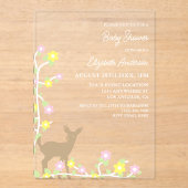 Fawn Floral Girl Baby Shower アクリル招待状 (正面)