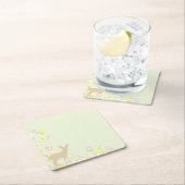 Fawn Floral Girl Baby Shower スクエアペーパーコースター (インサイチュ)