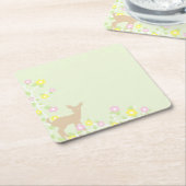 Fawn Floral Girl Baby Shower スクエアペーパーコースター (アングル)