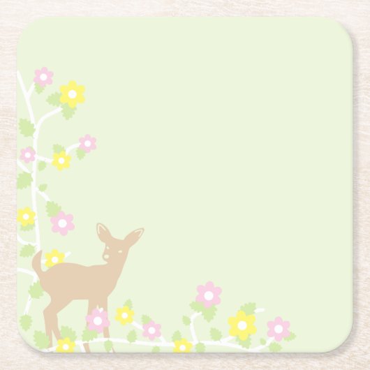 Fawn Floral Girl Baby Shower スクエアペーパーコースター (正面)