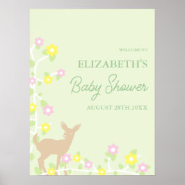 Fawn Floral Girl Baby Shower ポスター