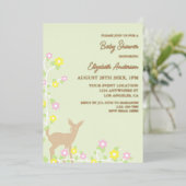 Fawn Floral Girl Baby Shower 箔招待状 (立ち正面)