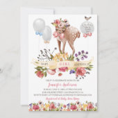 Fawn Flowers Ballowns Baby Girl Shower 招待状 (正面)