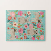 Fawn French Bulldog Vintage Florals ジグソーパズル (横)