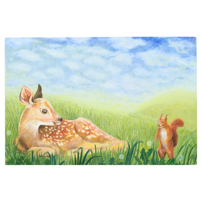 Fawn in the Grassイラストレーション メタルプリント (正面)