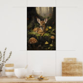 Fawn Print, Baby Deer In Dark Green Forest ポスター (キッチン)
