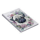 Fawn Pugパーソナライズされた Waterカラーフローラ ノートブック (右側)