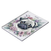 Fawn Pugパーソナライズされた Waterカラーフローラ ノートブック (左側)