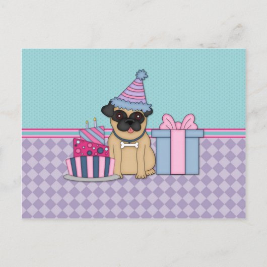 Fawn Pug空白の誕生日招待状(4) ポストカード (正面)