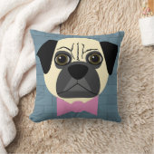 Fawn Pug, Pink Bowtie, Blue Brick クッション (ブランケット)
