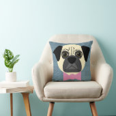 Fawn Pug, Pink Bowtie, Blue Brick クッション (椅子)