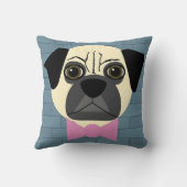 Fawn Pug, Pink Bowtie, Blue Brick クッション (裏面)