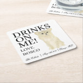 Fawn Tan Long Fold Chihua 結婚's スクエアペーパーコースター (アングル)