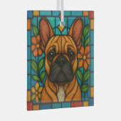 Fawn/White Bulldog フランスの Dog "ステンドグラス" ガラスオーナメント (正面右)