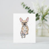 Fawon Frenchieブルドッグフランスのキュートおもしろいウォーターコロ ポストカード (スタンド正面)
