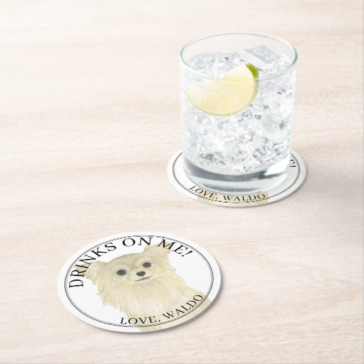 Fawwn パーソナライズされた Long Fold Chihuahua'結婚s ラウンドペーパーコースター (インサイチュ)