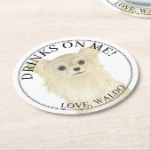 Fawwn パーソナライズされた Long Fold Chihuahua'結婚s ラウンドペーパーコースター (アングル)