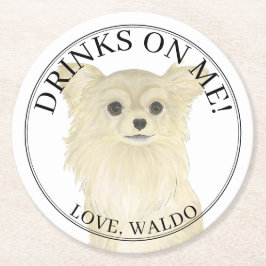 Fawwn パーソナライズされた Long Fold Chihuahua'結婚s ラウンドペーパーコースター