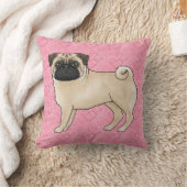 Fawwn Pug Dog Cartoon Mopsピンクラブハートパターン クッション (ブランケット)