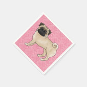 Fawwn Pug Dog Cartoon Mops愛ハートパターンピンク スタンダードカクテルナプキン (角)