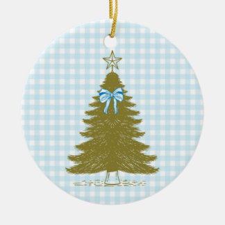 Faye and Lauren Blue Gingham Holiday Ornament セラミックオーナメント