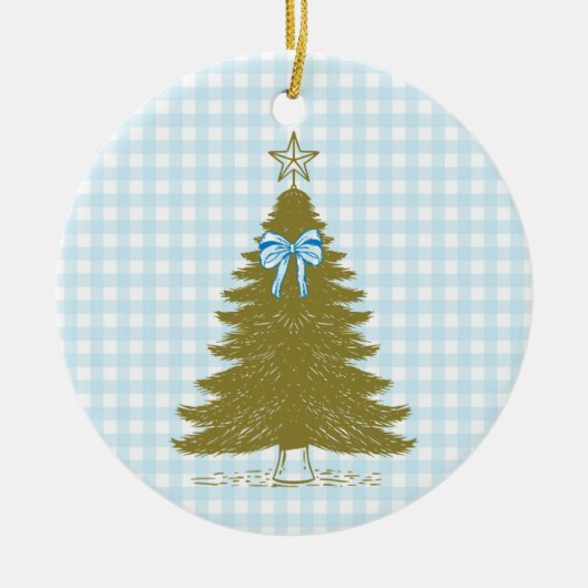 Faye and Lauren Blue Gingham Holiday Ornament セラミックオーナメント (正面)