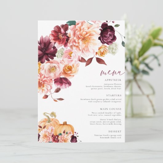 Faye Burgundy Fall Floral Menu 招待状 (スタンド正面)