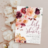 Faye Burgundy Floral Autumn Baby Shower 招待状