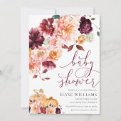 Faye Burgundy Floral Autumn Baby Shower 招待状 (正面)
