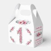 FBig 1歳の誕生日ガールグリーン葉ピンクの花 フェイバーボックス (裏面サイド)