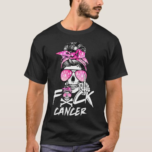 Fck乳がん女性戦士ピンクリボン乱雑 Tシャツ (正面)
